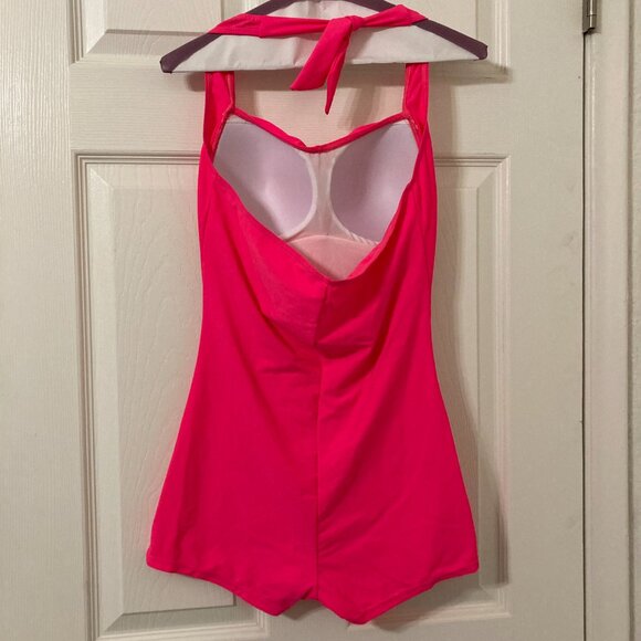 NWOT, (see measurements) Boyleg Pin Up Girl Style Swimsuit, Hot Pink - Picture 2 of 4
